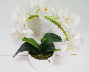 Изкуствена орхидея бяла в кашпа 