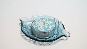 Свещ чаена с орнаменти синя голяма-4 броя комплект