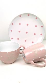 Керамична чиния с розови точки